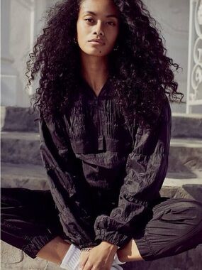Free people FP Movement baby got track nylon retro pullover windbreaker black